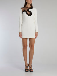 White Snake Lace Chest Panel Mini Dress