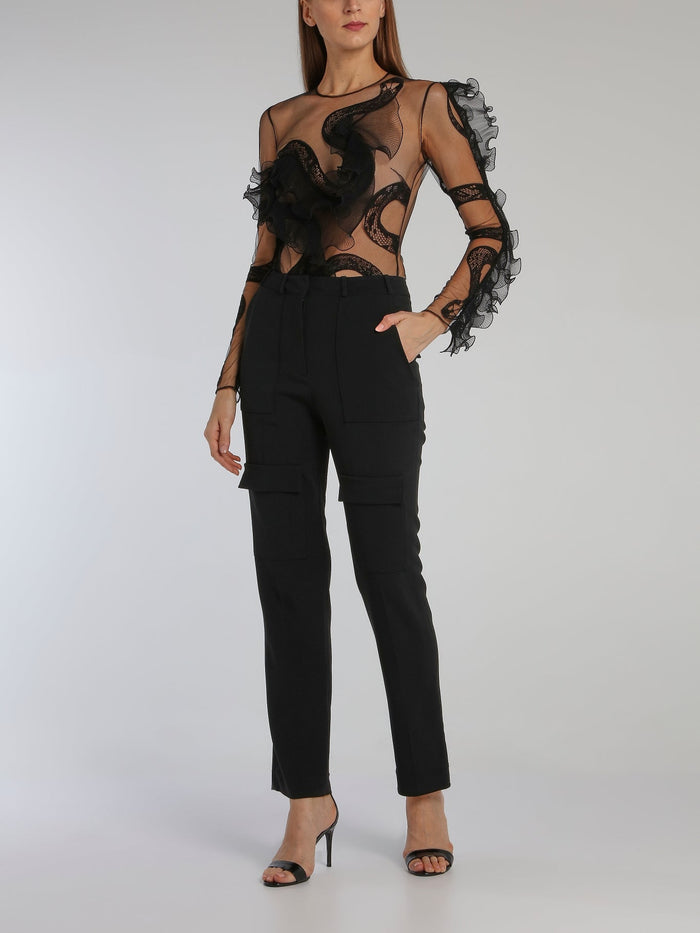 Black Snake Lace Ruffle Bodysuit