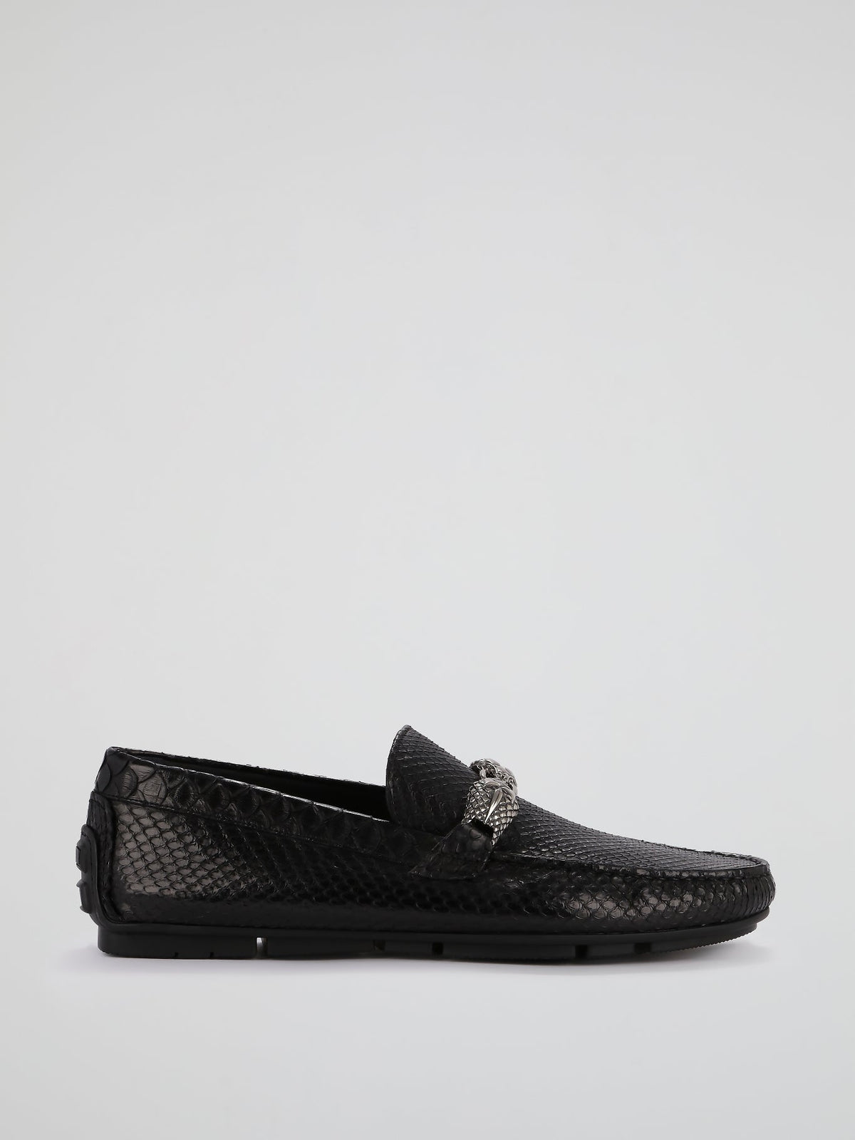 Black Reptilian Buckle Loafers