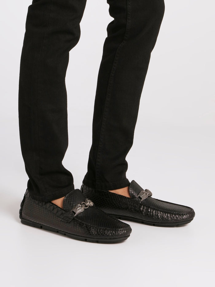 Black Reptilian Buckle Loafers