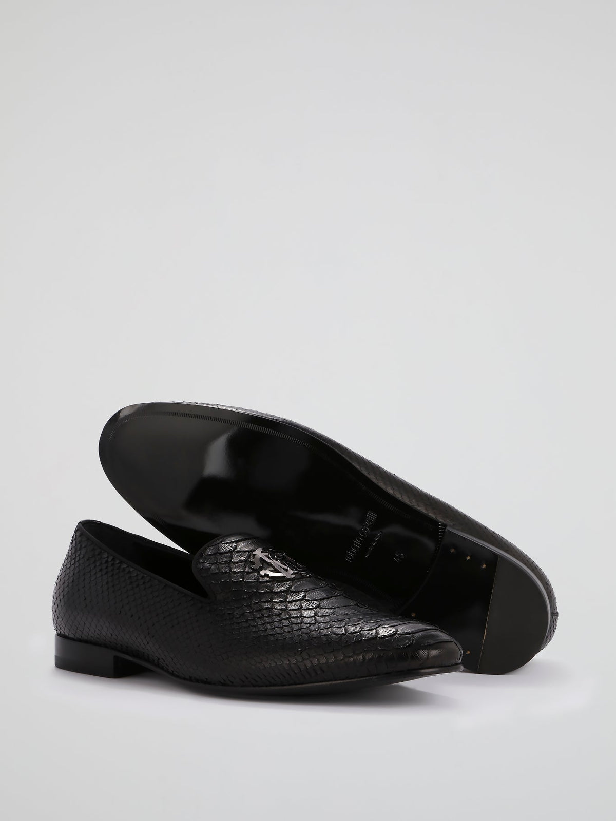 Black Contrast Monogram Reptilian Loafers