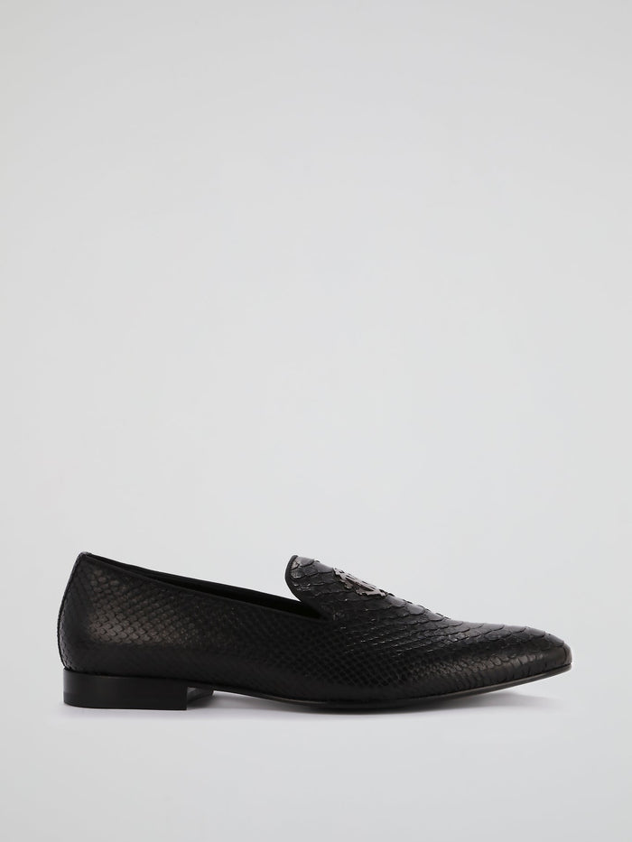 Black Contrast Monogram Reptilian Loafers