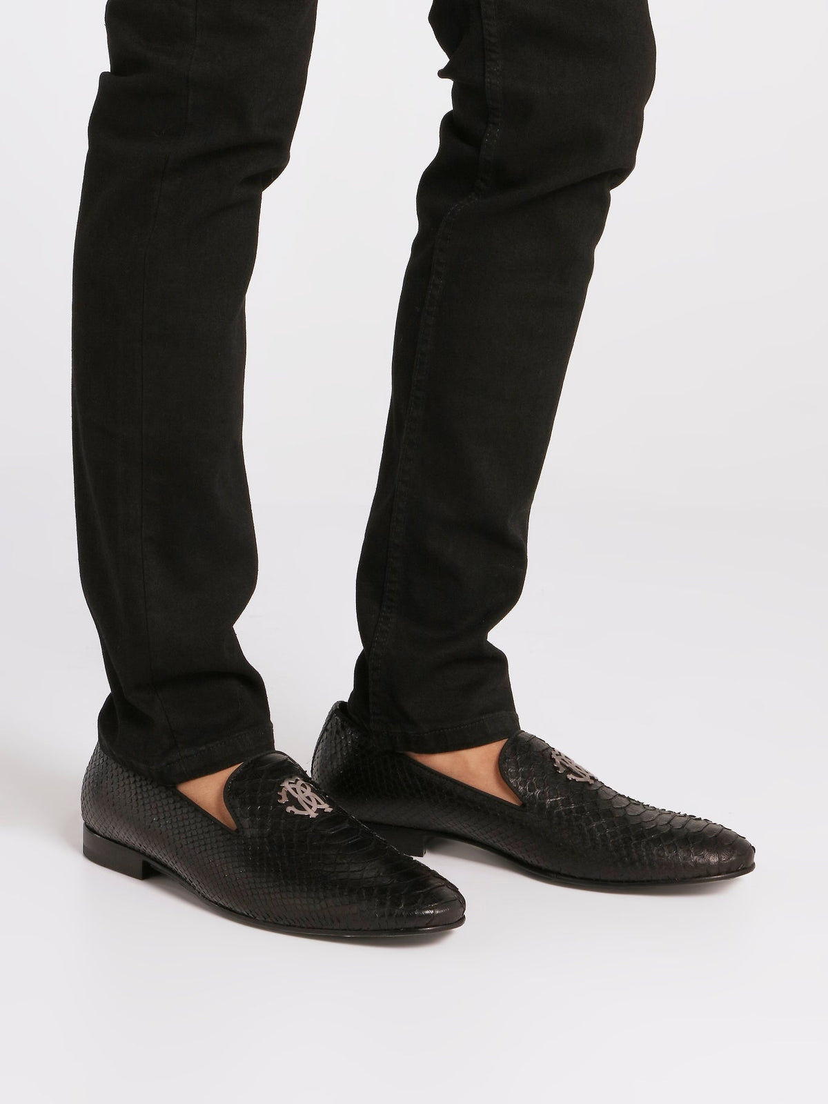 Black Contrast Monogram Reptilian Loafers