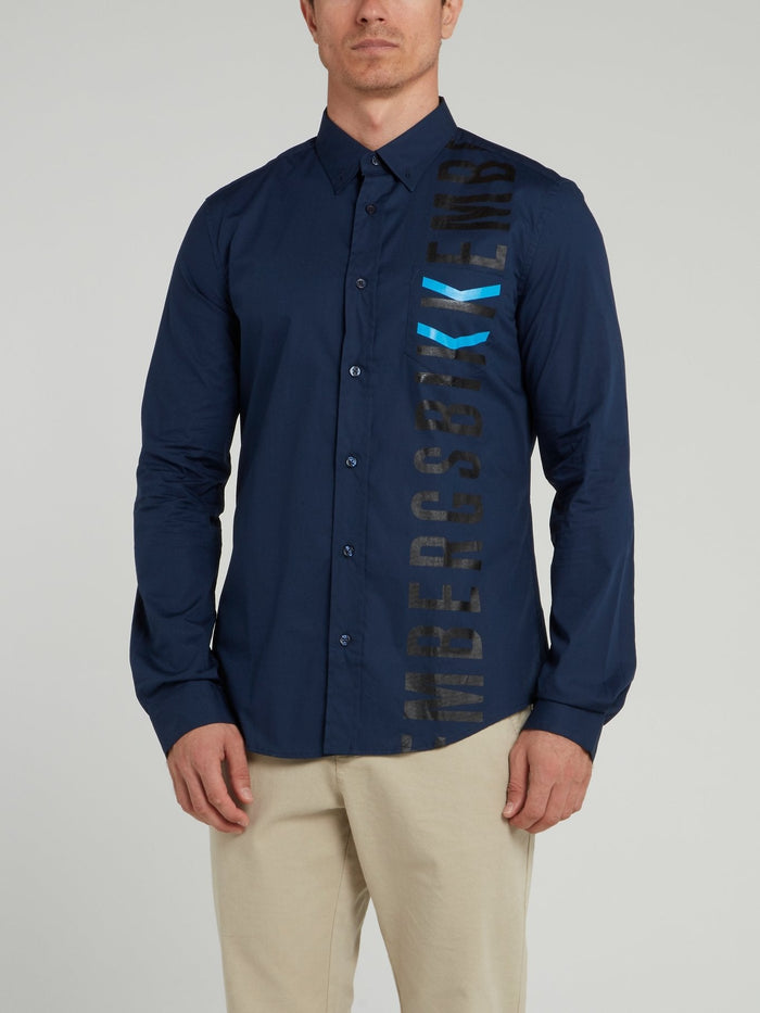 Navy Vertical Logo Shirt