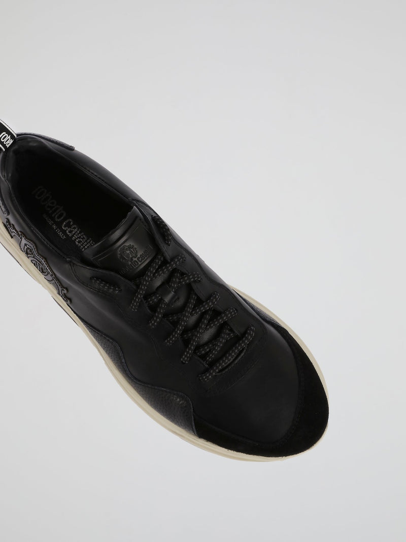 Black Contrast Sole Leather Sneakers