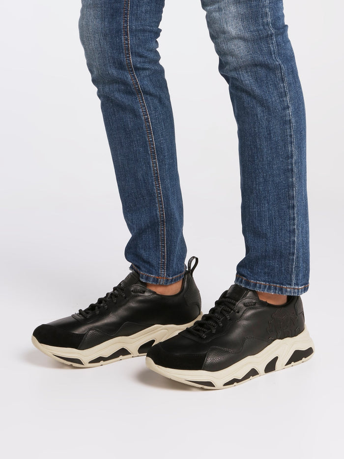 Black Contrast Sole Leather Sneakers