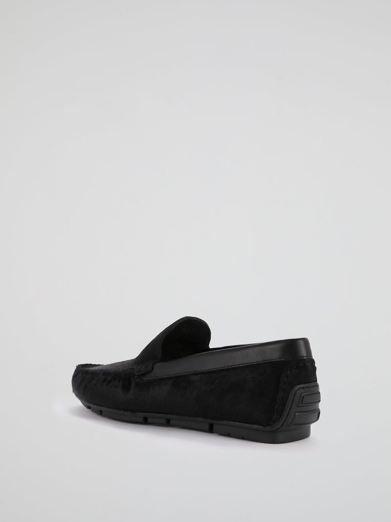 Black Goat Hair Loafers