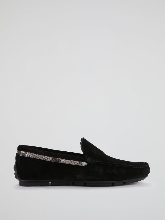 Black Snake Panel Velvet Loafers