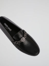 Black Chain Monogram Leather Loafers