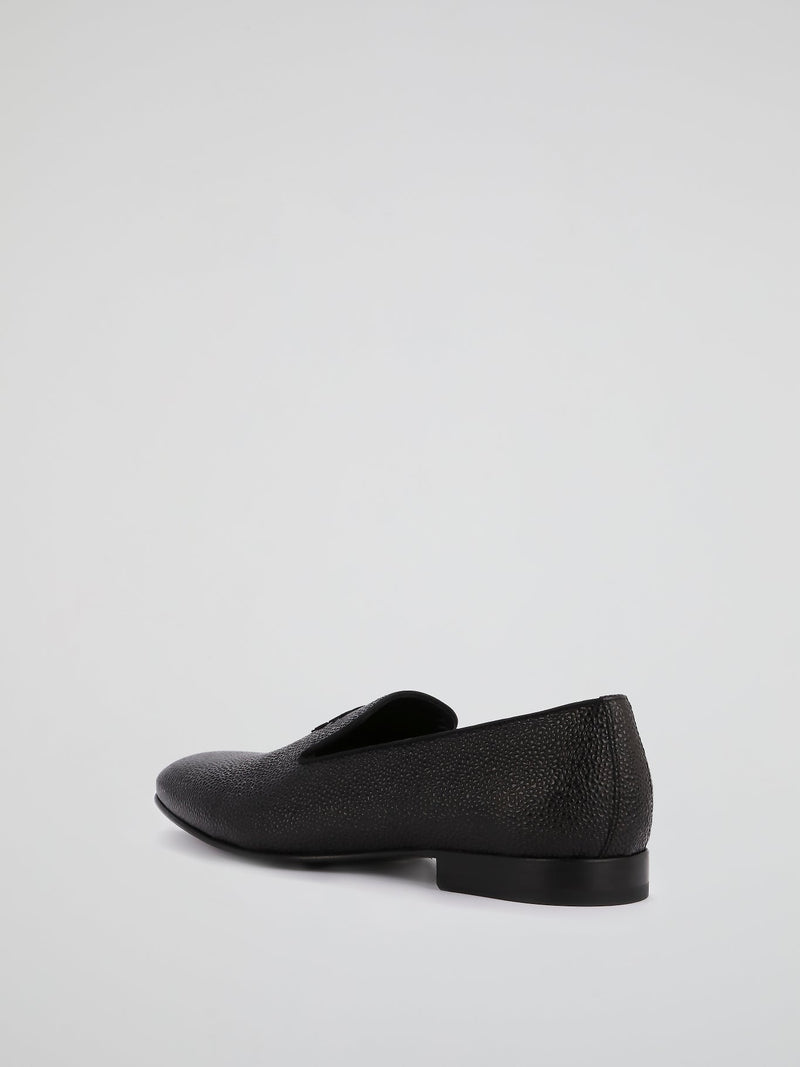 Black Cloqu�� Leather Loafers