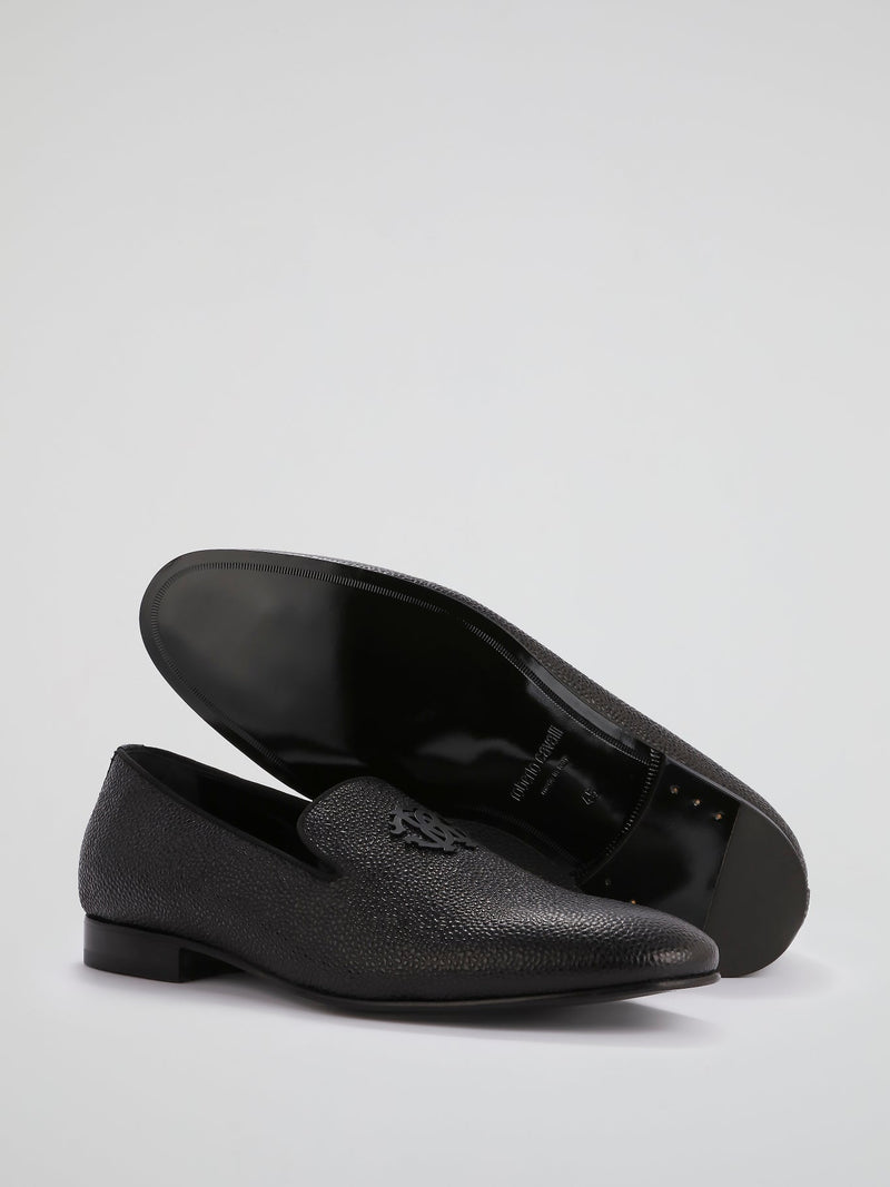 Black Cloqu�� Leather Loafers