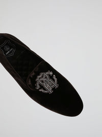 Brown Studded Monogram Velvet Loafers