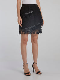 Black Fringe Detail Mini Skirt