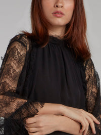 Black Lace Sleeve Shift Dress