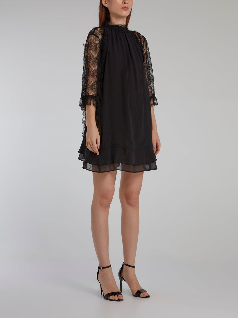 Black Lace Sleeve Shift Dress