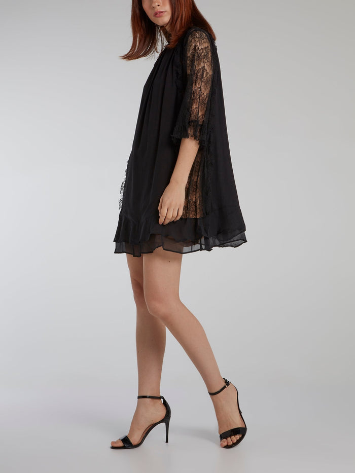 Black Lace Sleeve Shift Dress