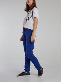 Blue Colour Block Waist Drawstring Pants