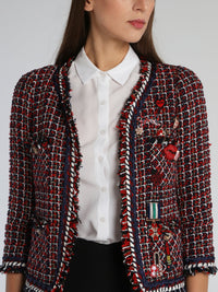 Appliqu��d Check Tweed Jacket