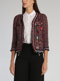 Appliqu��d Check Tweed Jacket