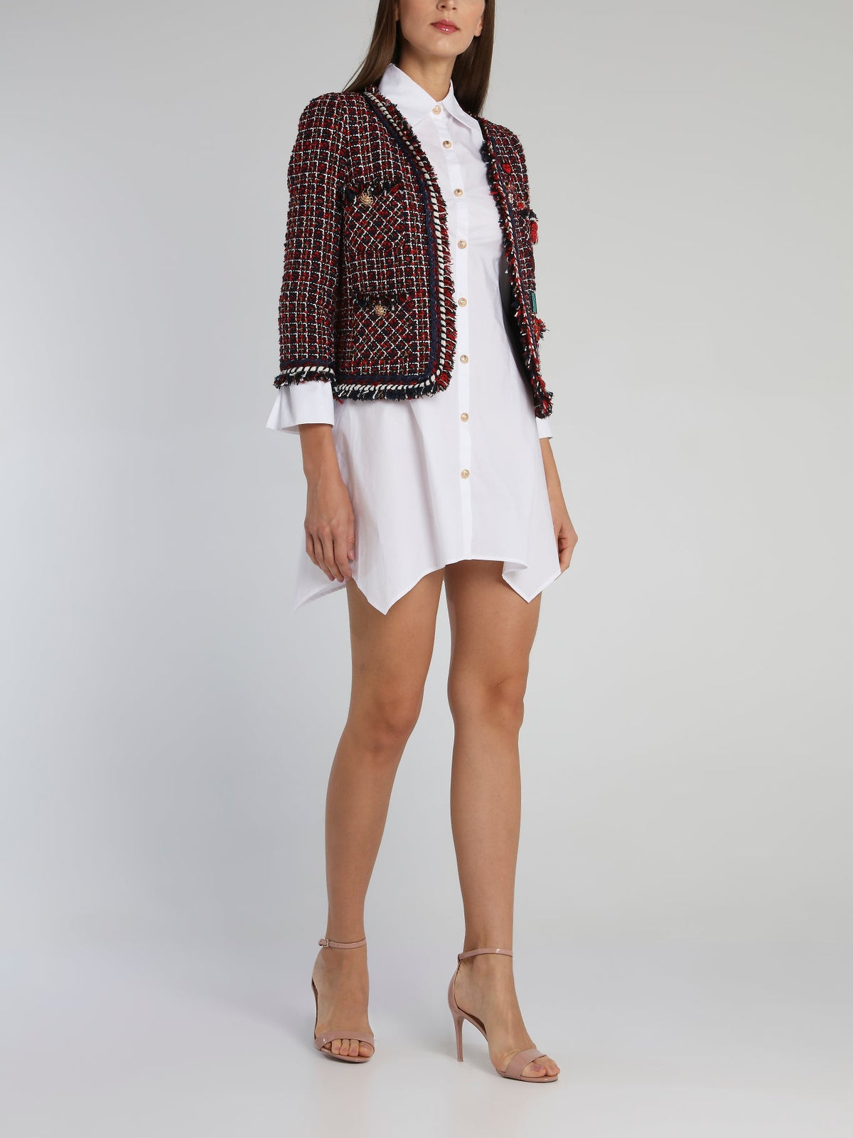 Appliqu��d Check Tweed Jacket