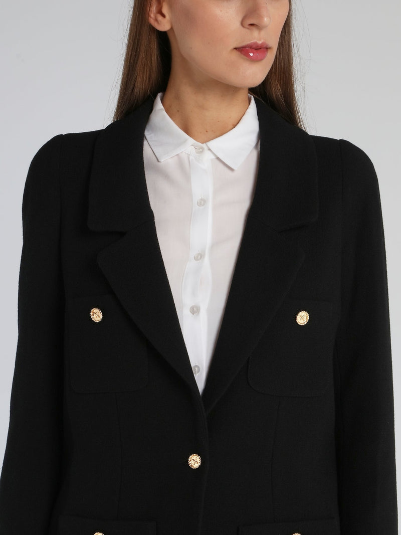 Black Button Detail Long Blazer