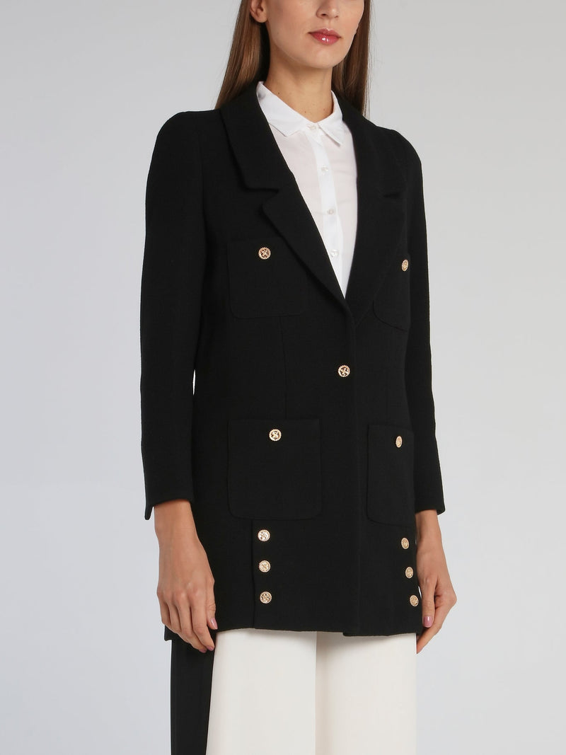 Black Button Detail Long Blazer