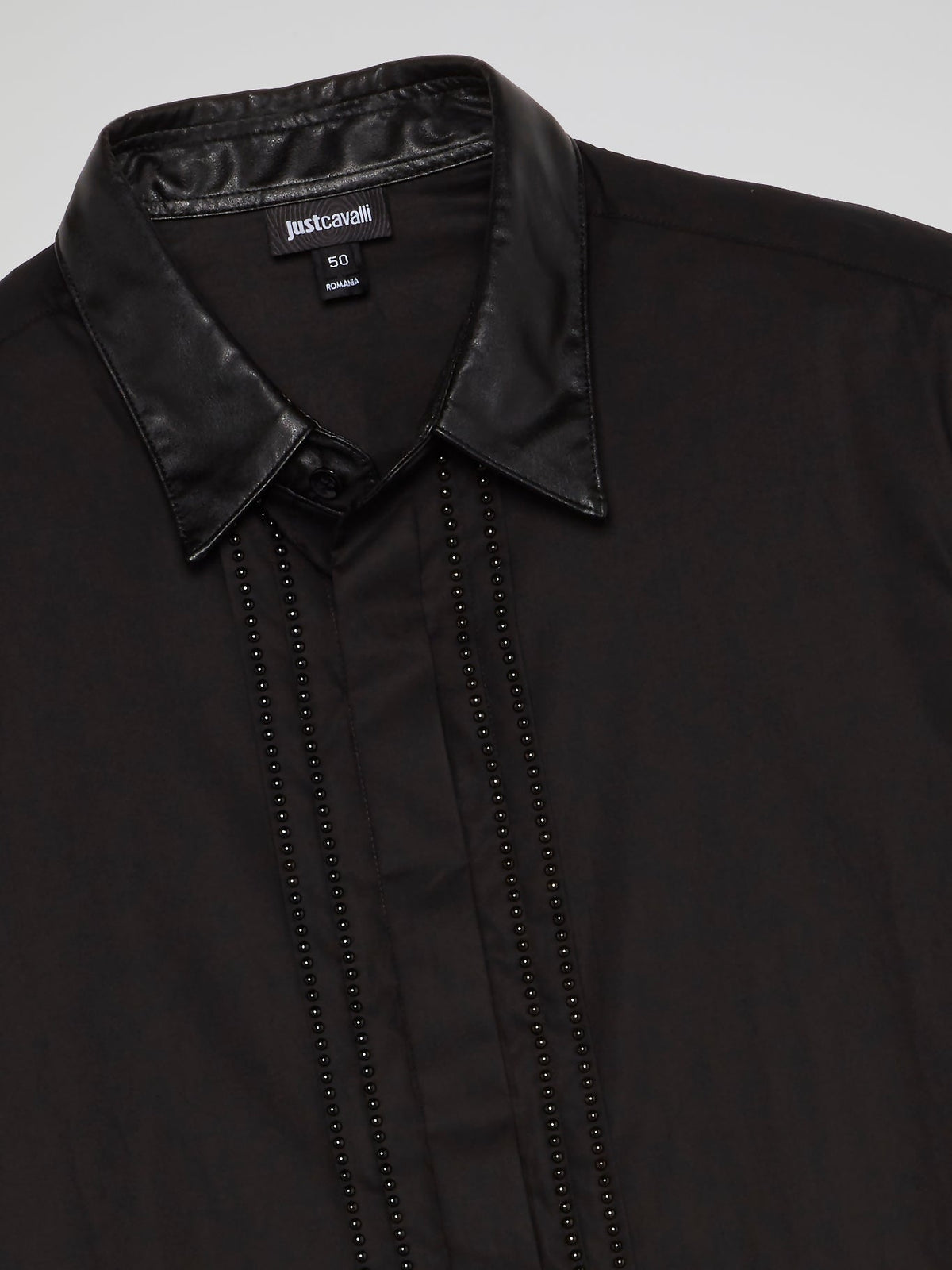 Black Leather Collar Shirt