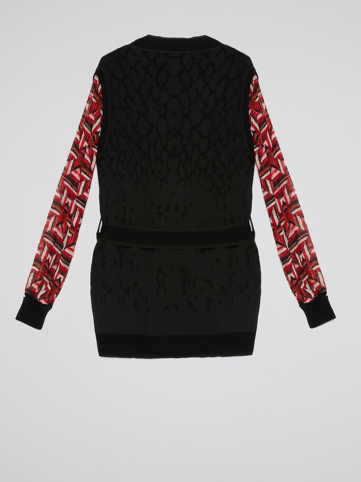 Black Printed Sleeve Belted Cardigan