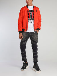 Orange Zip Through Bomber Jacket