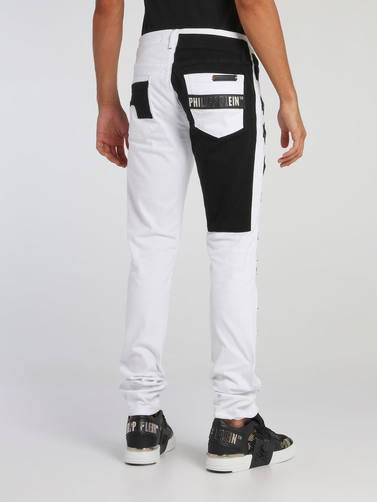 White Star Appliqu��d Two-Tone Pants