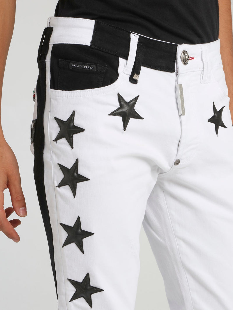 White Star Appliqu��d Two-Tone Pants