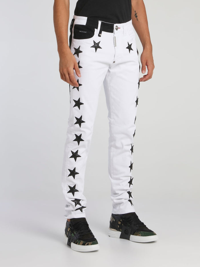 White Star Appliqu��d Two-Tone Pants