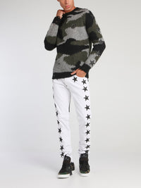 White Star Appliqu��d Two-Tone Pants