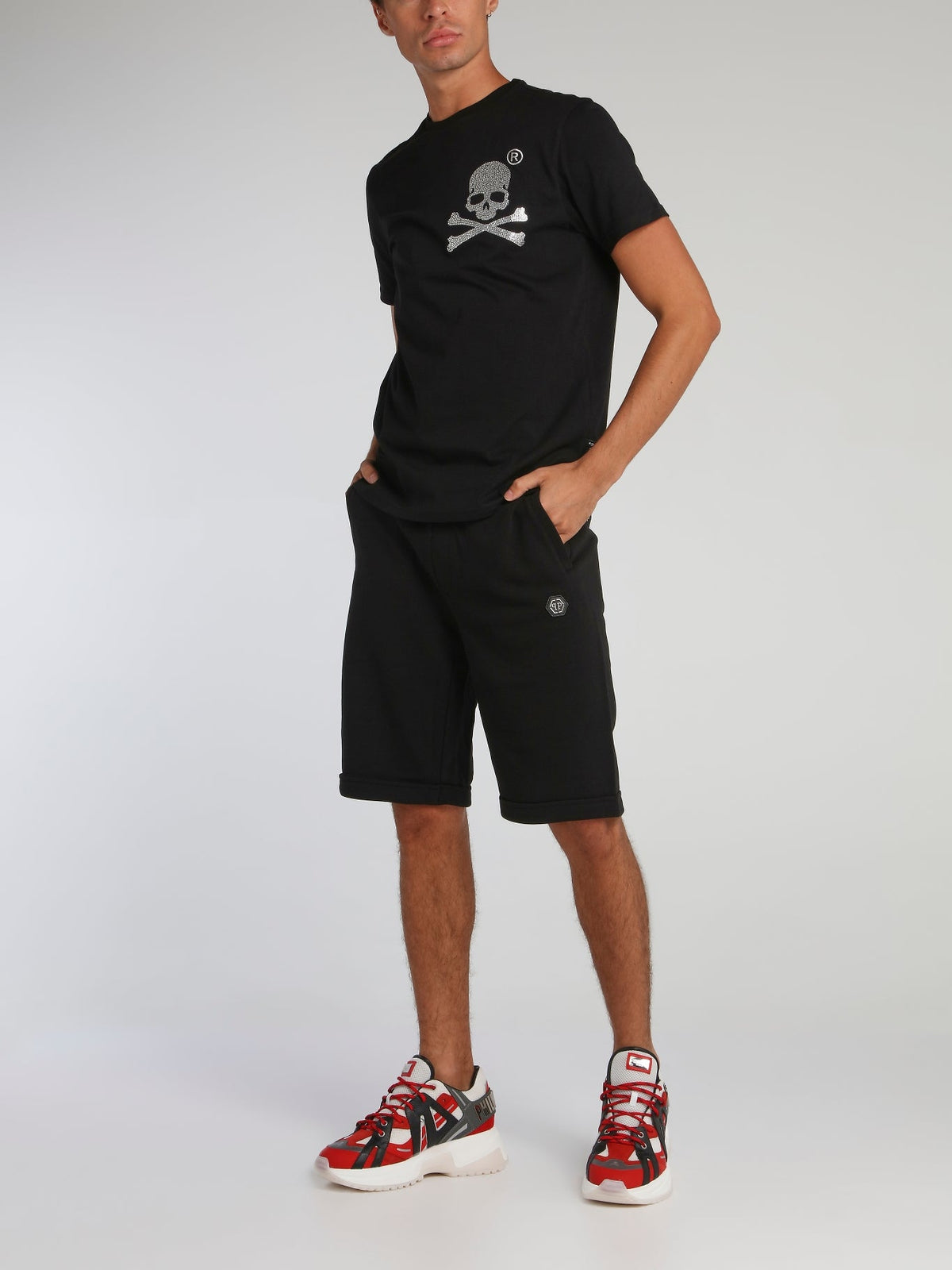 Black Folded Hem Jogging Shorts