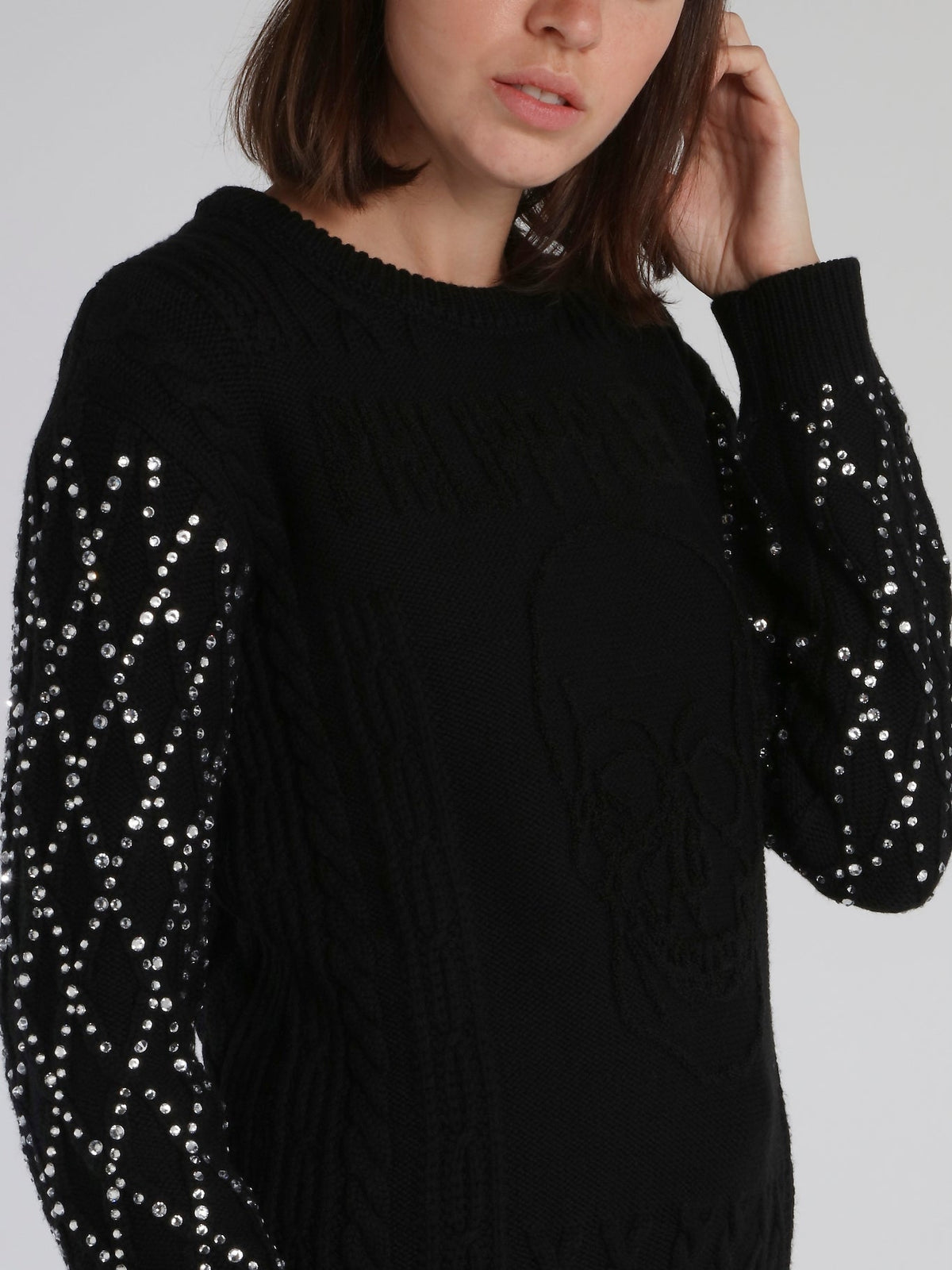 Black Crystal Studded Sleeve Pullover