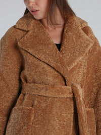 Brown Oversized Faux-Fur Logo Coat