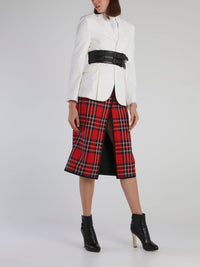 Red Scotland Check Front-Slit Skirt