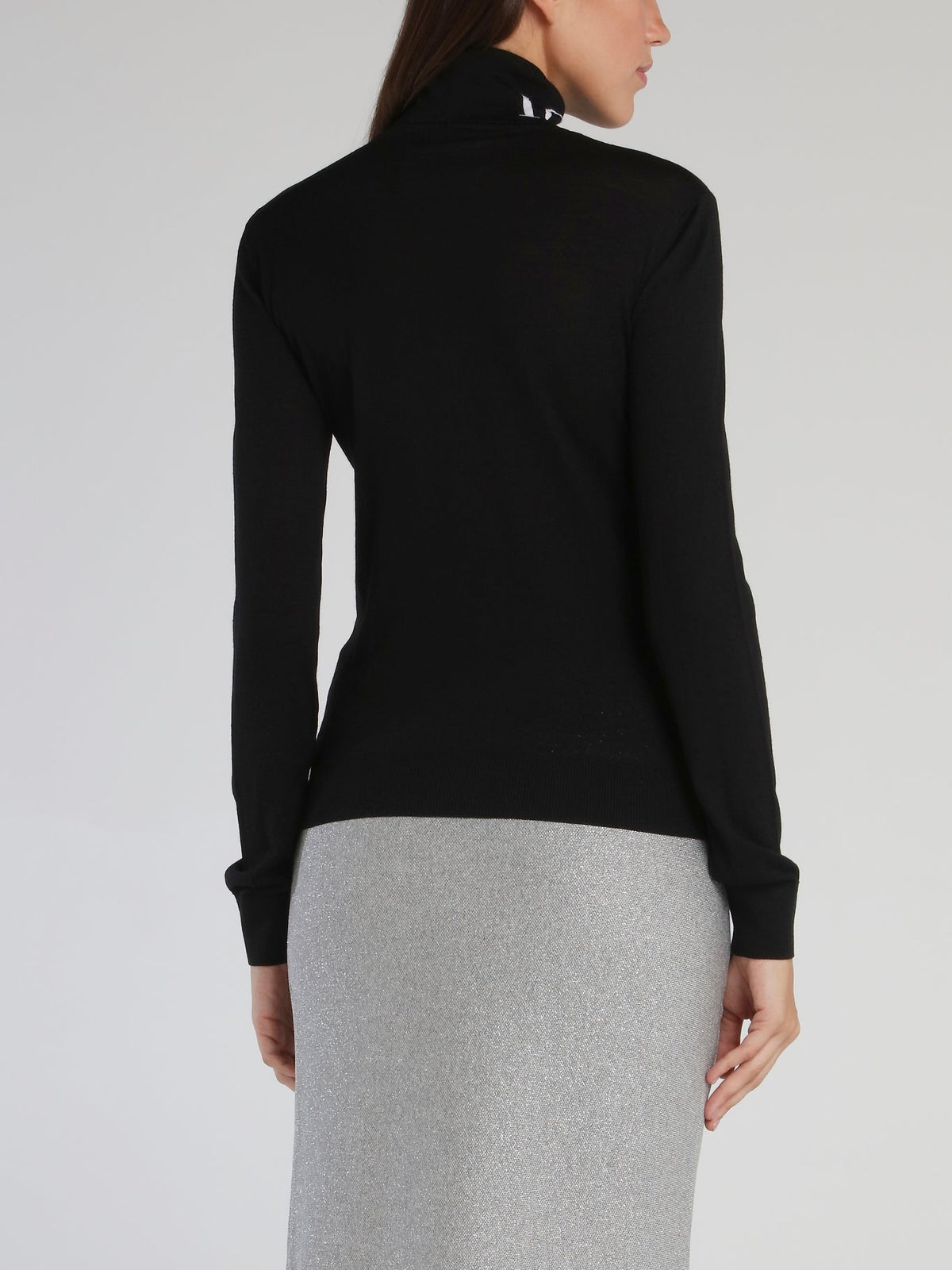 Black Logo Knitted Turtleneck Top