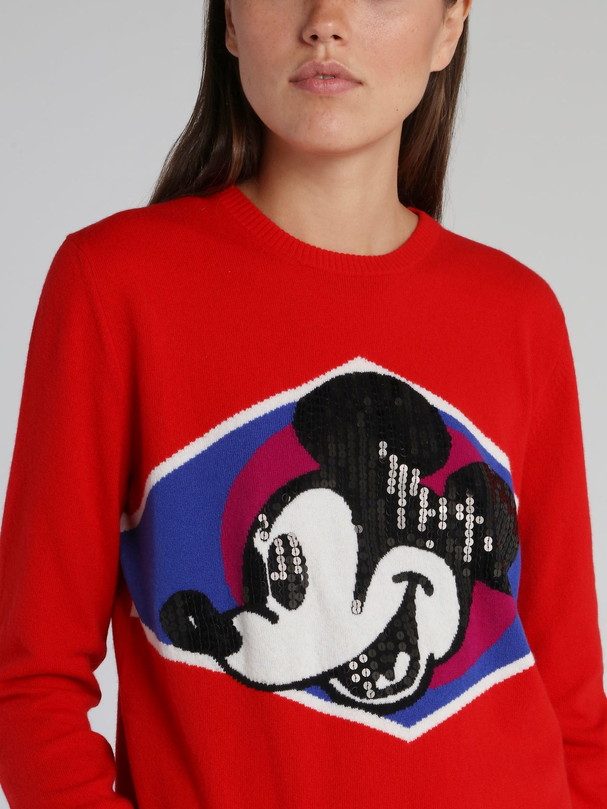 Red Mickey Mouse Crewneck Knitted Sweater