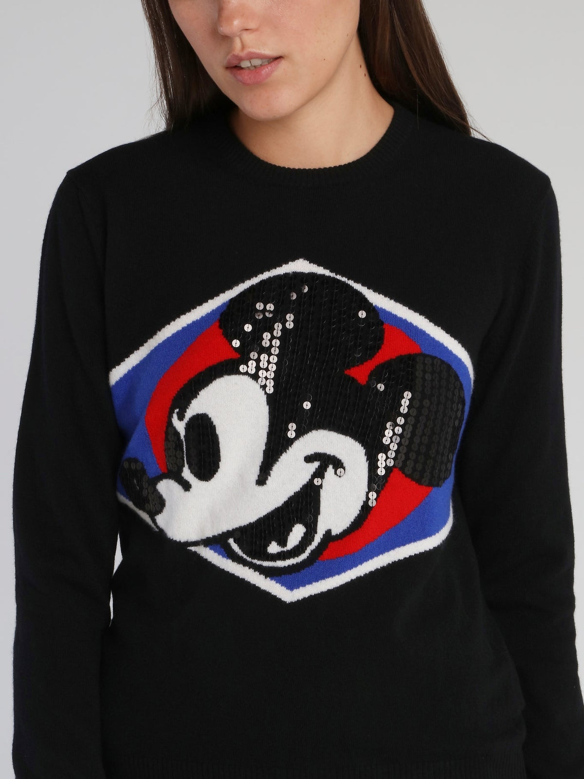 Black Mickey Mouse Crewneck Knitted Sweater