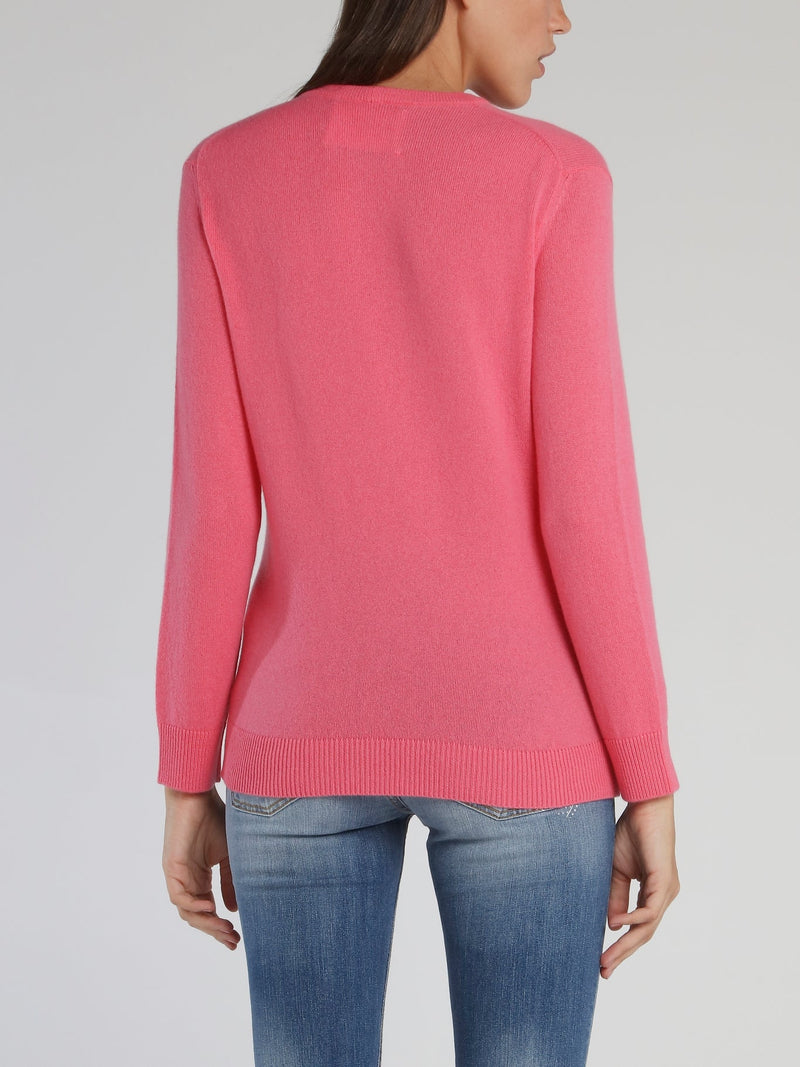 Pink Logo Cashmere Knitted Sweater