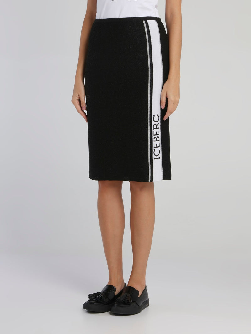 Black Logo Tape Knitted Skirt