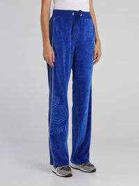 Blue Drawstring Velvet Sweatpants