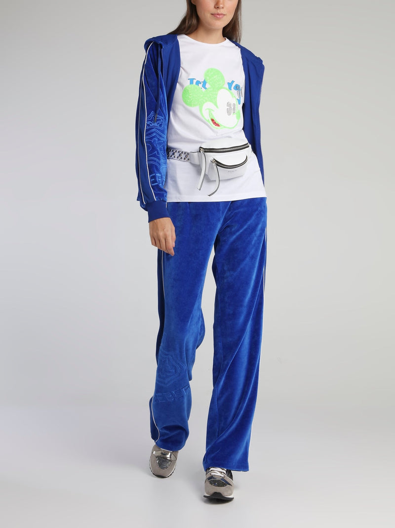 Blue Drawstring Velvet Sweatpants