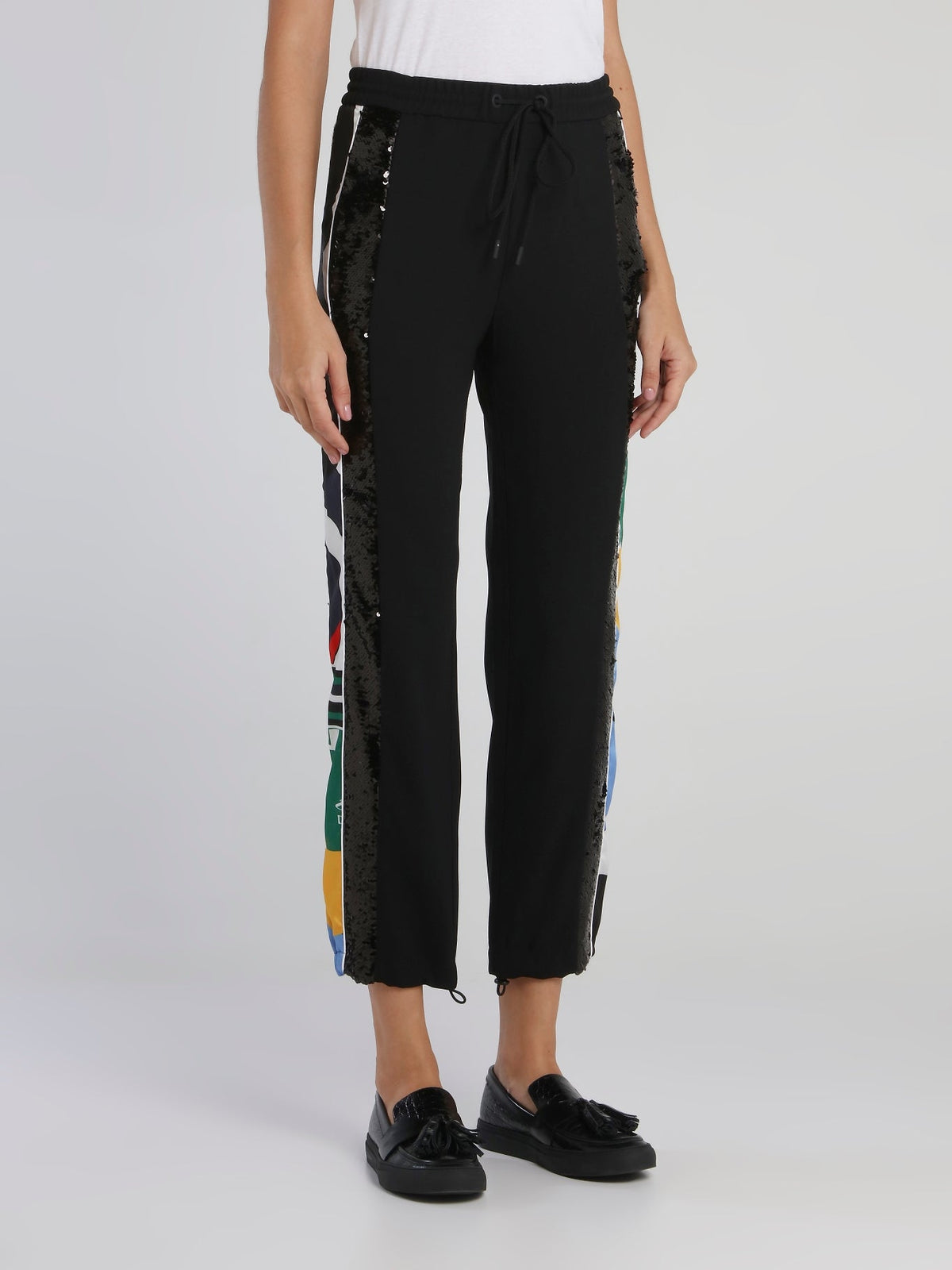 Black Sequin Detail Drawstring Trousers