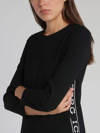 Black Long Sleeve Logo Mini Dress