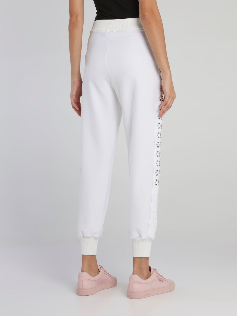 White Studded Waistband Track Pants