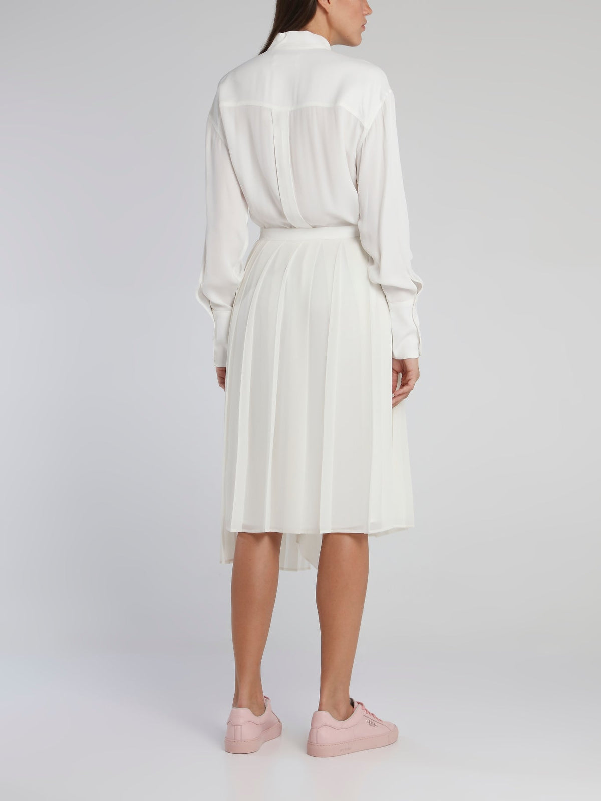 White Accordion Pleated Shirt Dress