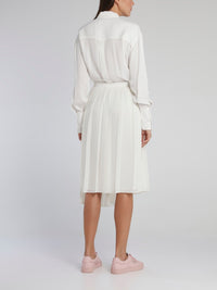 White Accordion Pleated Shirt Dress