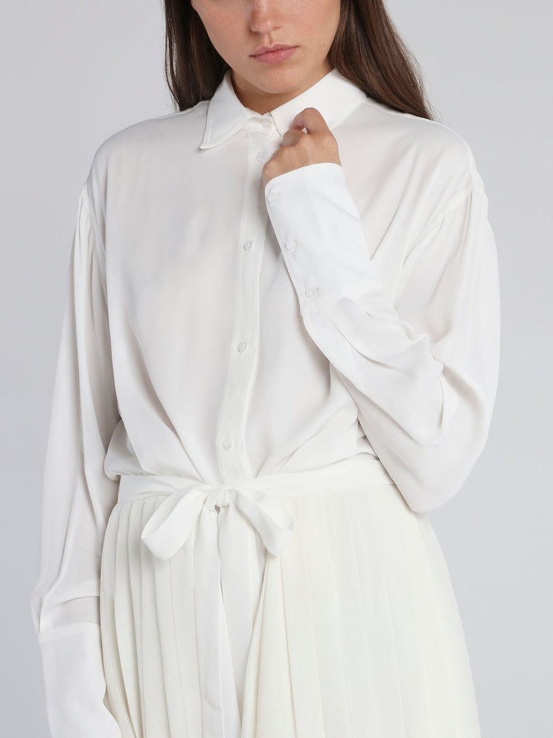 White Accordion Pleated Shirt Dress